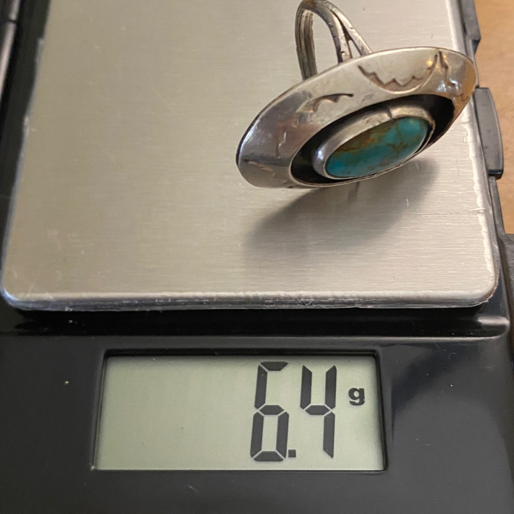 Vintage Native American Sterling Silver Turquoise Shadowbox Ring | Southwestern - Picture 9 of 9